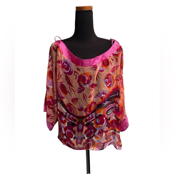 SILK NORDSTROM Topper One Size pink and orange lightweight festival bohemian EUC - Picture 3 of 12